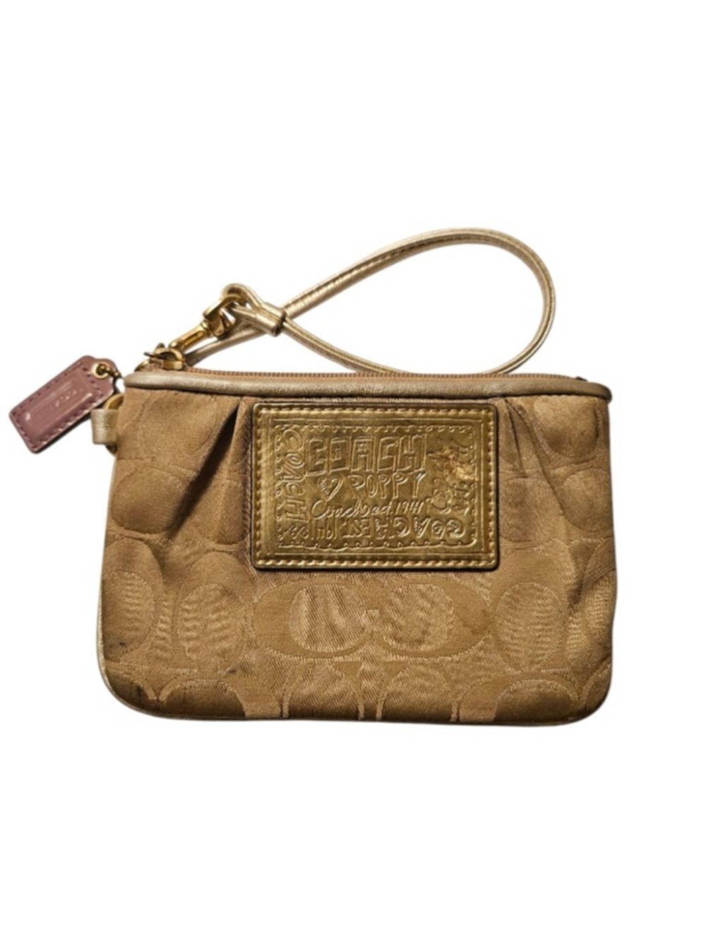 Coach Gold Poppy Logo Wristlet One Size Gold Blue